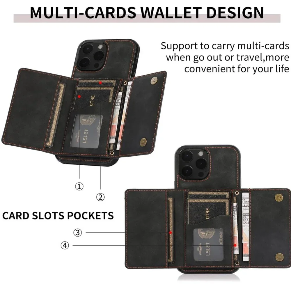 Luxury Wallet Case for iPhone 14 Pro – RFID Blocking, Card Holder & Stand